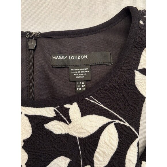 MAGGY LONDON Sheath Dress Size 8 Black White Floral Knee Length Sleeveless NWT - Picture 4 of 16